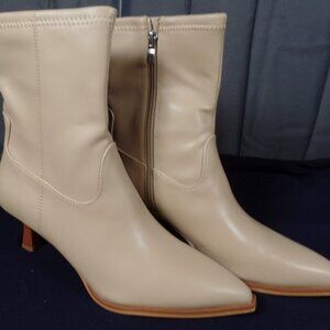 Coutgo Pointed Toe Ankle Boots Kitten Heel Side Zipper Booties Faux Leather 8.5